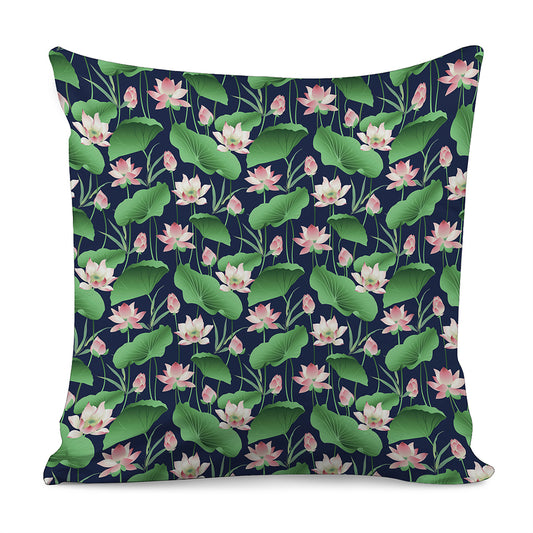 Flower And Leaf Lotus Pattern Print Pillow Cover