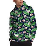 Flower And Leaf Lotus Pattern Print Pullover Hoodie