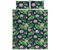 Flower And Leaf Lotus Pattern Print Quilt Bed Set