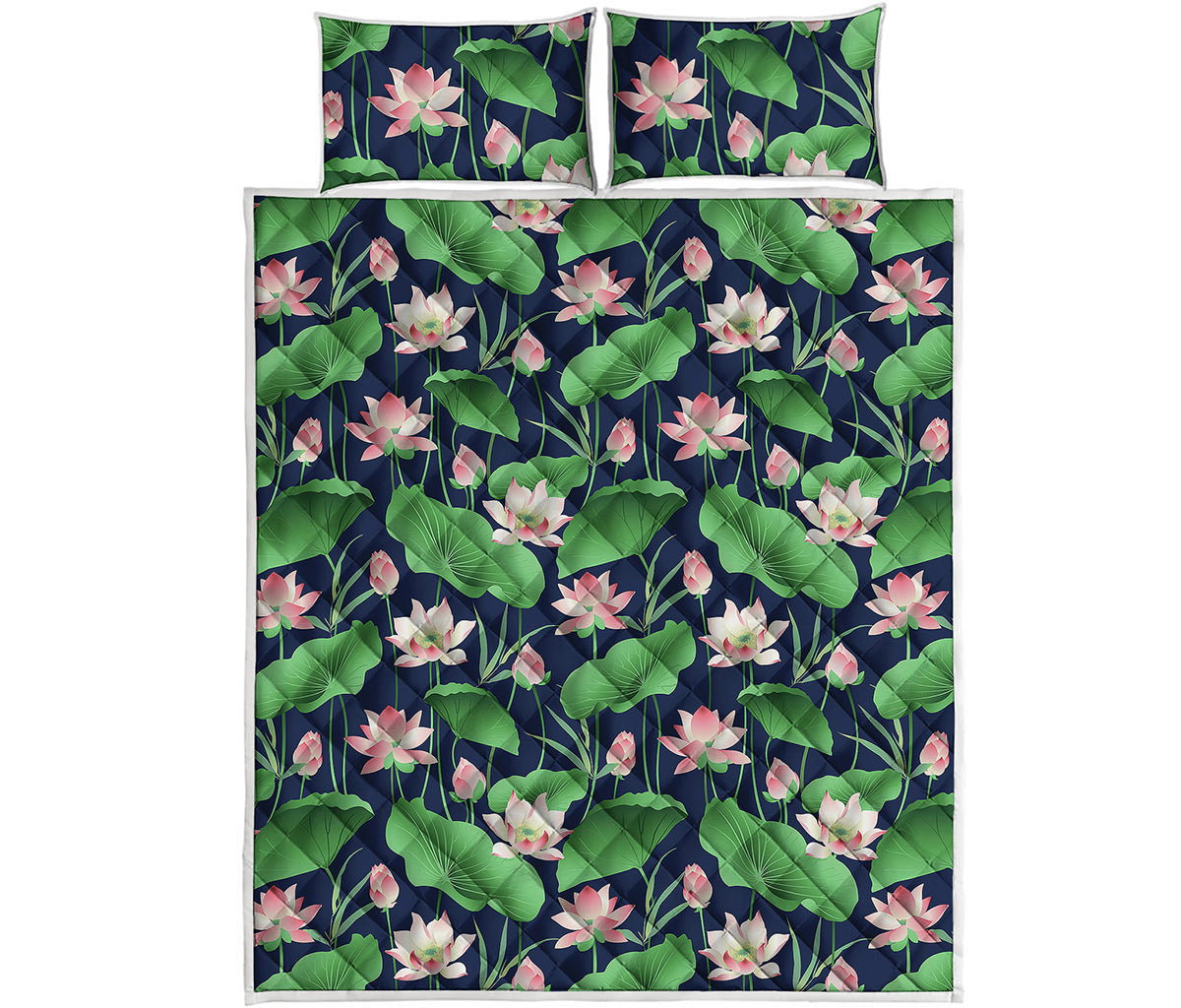 Flower And Leaf Lotus Pattern Print Quilt Bed Set