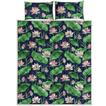 Flower And Leaf Lotus Pattern Print Quilt Bed Set