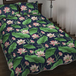 Flower And Leaf Lotus Pattern Print Quilt Bed Set