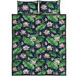 Flower And Leaf Lotus Pattern Print Quilt Bed Set
