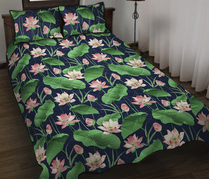 Flower And Leaf Lotus Pattern Print Quilt Bed Set