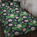 Flower And Leaf Lotus Pattern Print Quilt Bed Set