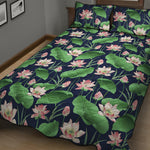Flower And Leaf Lotus Pattern Print Quilt Bed Set