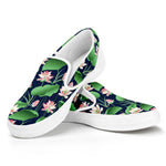 Flower And Leaf Lotus Pattern Print White Slip On Shoes