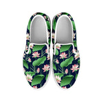 Flower And Leaf Lotus Pattern Print White Slip On Shoes