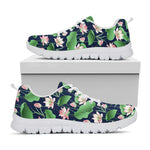 Flower And Leaf Lotus Pattern Print White Sneakers