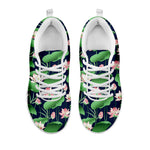 Flower And Leaf Lotus Pattern Print White Sneakers