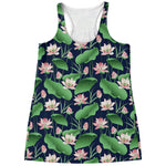 Flower And Leaf Lotus Pattern Print Women's Racerback Tank Top