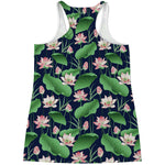 Flower And Leaf Lotus Pattern Print Women's Racerback Tank Top