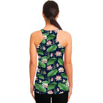 Flower And Leaf Lotus Pattern Print Women's Racerback Tank Top