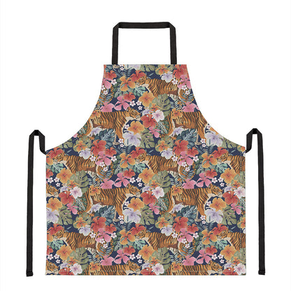 Flower And Tiger Pattern Print Apron