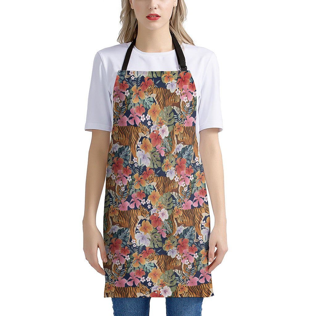 Flower And Tiger Pattern Print Apron