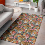Flower And Tiger Pattern Print Area Rug
