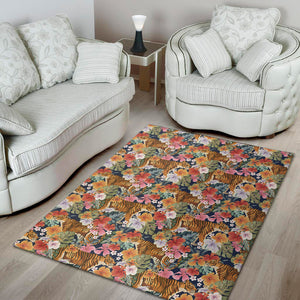 Flower And Tiger Pattern Print Area Rug