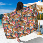 Flower And Tiger Pattern Print Beach Sarong Wrap
