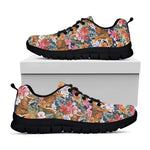 Flower And Tiger Pattern Print Black Sneakers