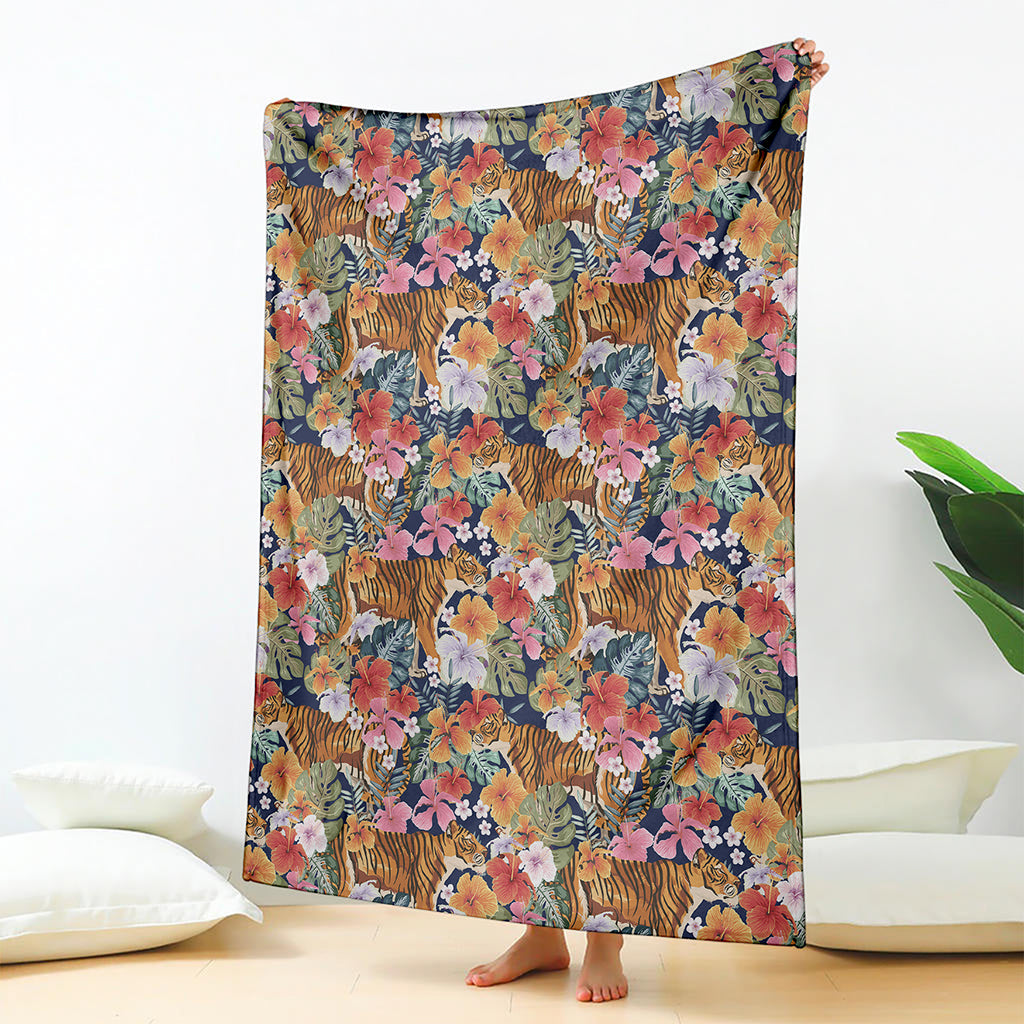 Flower And Tiger Pattern Print Blanket