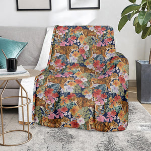 Flower And Tiger Pattern Print Blanket