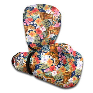 Flower And Tiger Pattern Print Boxing Gloves