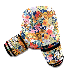 Flower And Tiger Pattern Print Boxing Gloves