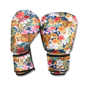 Flower And Tiger Pattern Print Boxing Gloves