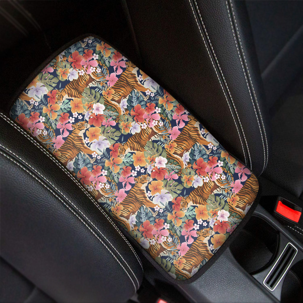 Flower And Tiger Pattern Print Car Center Console Cover