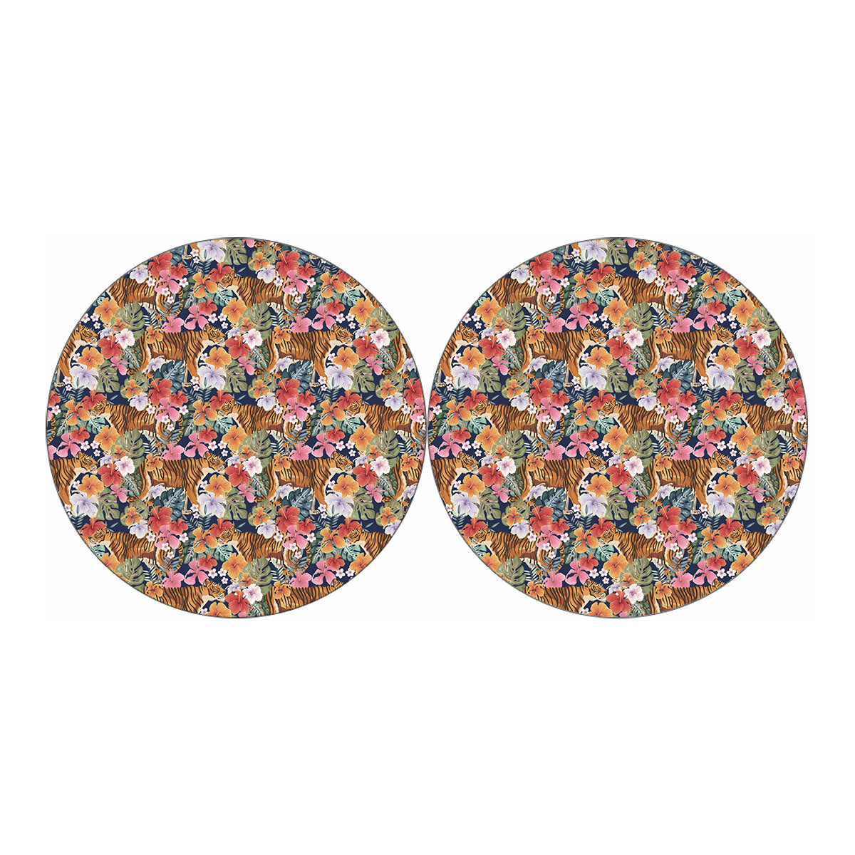 Flower And Tiger Pattern Print Car Coasters
