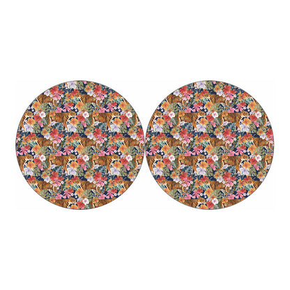 Flower And Tiger Pattern Print Car Coasters