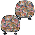 Flower And Tiger Pattern Print Car Headrest Covers