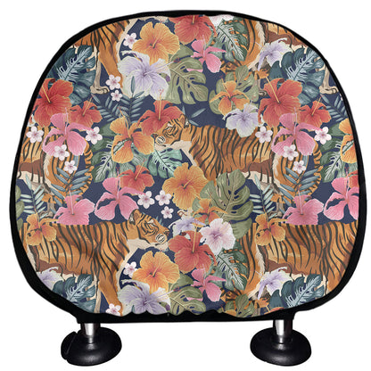 Flower And Tiger Pattern Print Car Headrest Covers