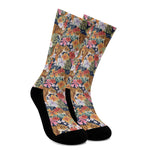 Flower And Tiger Pattern Print Crew Socks