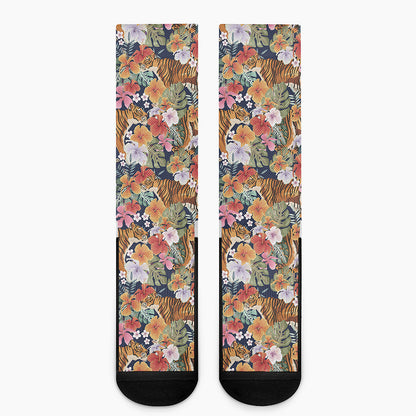 Flower And Tiger Pattern Print Crew Socks