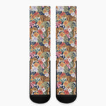 Flower And Tiger Pattern Print Crew Socks
