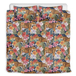 Flower And Tiger Pattern Print Duvet Cover Bedding Set