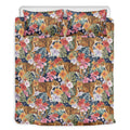 Flower And Tiger Pattern Print Duvet Cover Bedding Set