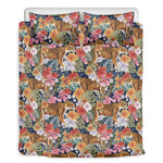 Flower And Tiger Pattern Print Duvet Cover Bedding Set
