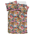 Flower And Tiger Pattern Print Duvet Cover Bedding Set