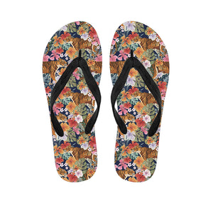 Flower And Tiger Pattern Print Flip Flops