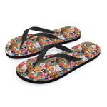 Flower And Tiger Pattern Print Flip Flops