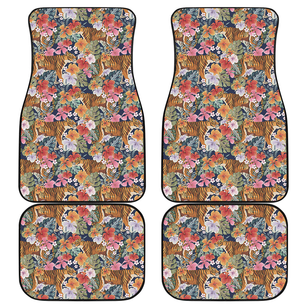 Flower And Tiger Pattern Print Front and Back Car Floor Mats