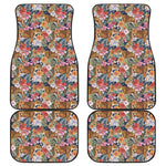 Flower And Tiger Pattern Print Front and Back Car Floor Mats