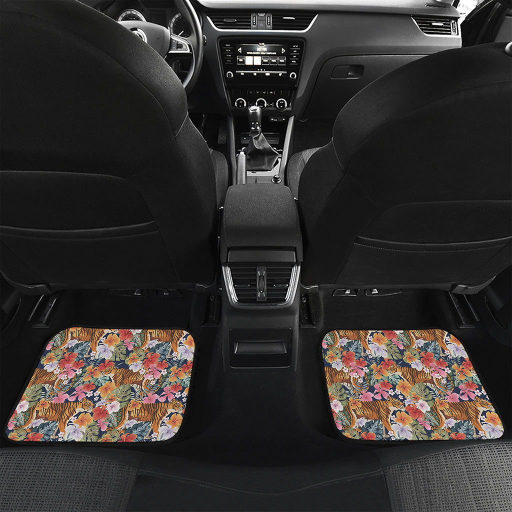 Flower And Tiger Pattern Print Front and Back Car Floor Mats