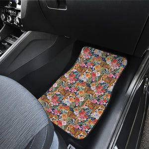 Flower And Tiger Pattern Print Front and Back Car Floor Mats
