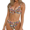 Flower And Tiger Pattern Print Front Bow Tie Bikini