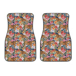 Flower And Tiger Pattern Print Front Car Floor Mats