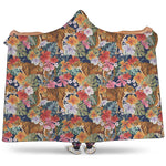 Flower And Tiger Pattern Print Hooded Blanket