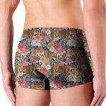 Flower And Tiger Pattern Print Men's Boxer Briefs